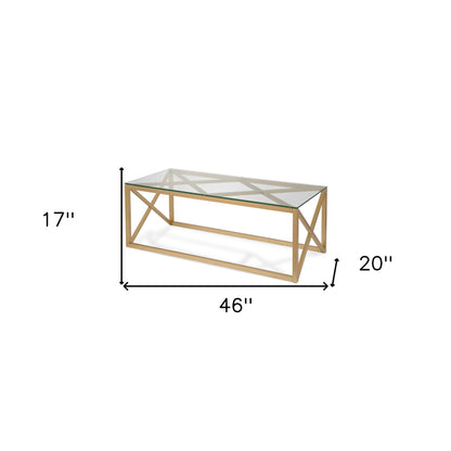 Table basse en verre doré et en acier de 46 po