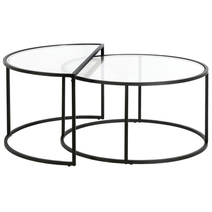 Ensemble de deux tables basses gigognes en demi-cercle en verre noir et en acier de 33 po