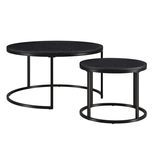 Ensemble de deux tables basses rondes gigognes en acier noir de 35 po