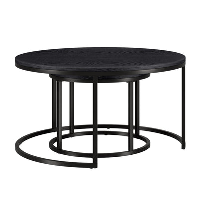 Ensemble de deux tables basses rondes gigognes en acier noir de 35 po