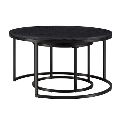 Ensemble de deux tables basses rondes gigognes en acier noir de 35 po