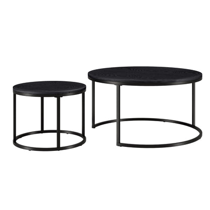 Ensemble de deux tables basses rondes gigognes en acier noir de 35 po