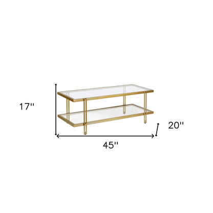 Table basse en verre doré et acier de 45 po avec étagère