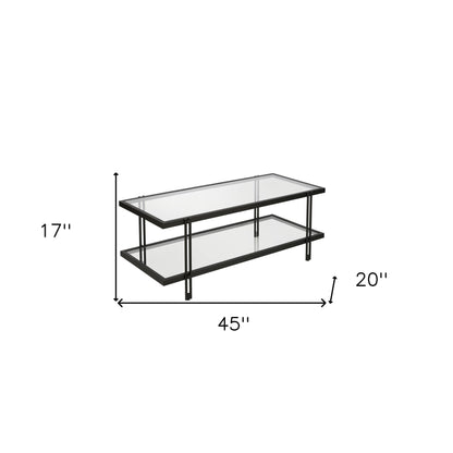 Table basse en verre noir et acier de 45 po avec étagère