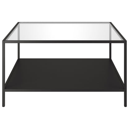 Table basse carrée en verre noir et acier de 32 po avec étagère