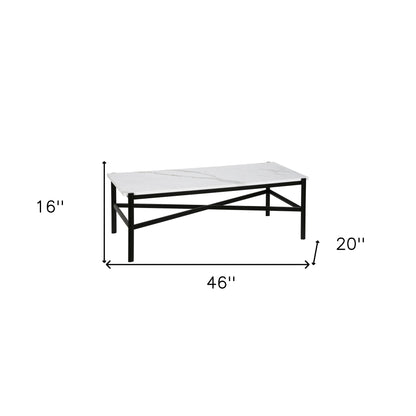 Table basse en faux marbre noir et blanc et acier de 46 po