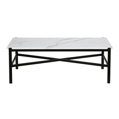 Table basse en faux marbre noir et blanc et acier de 46 po