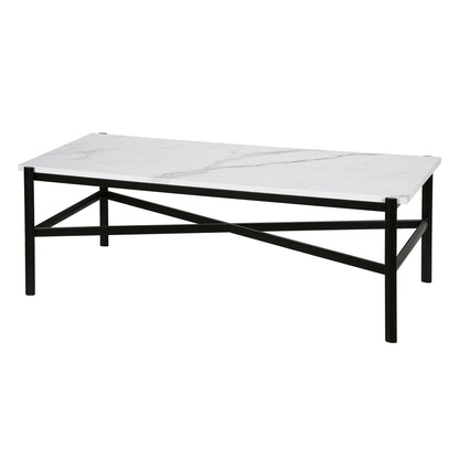 Table basse en faux marbre noir et blanc et acier de 46 po