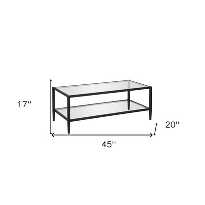 Table basse en verre et acier noir et transparent de 45 po avec étagère