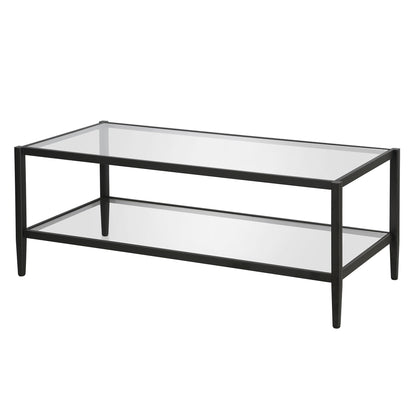 Table basse en verre et acier noir et transparent de 45 po avec étagère