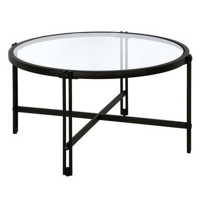 Table basse ronde en verre noir et acier de 32 po