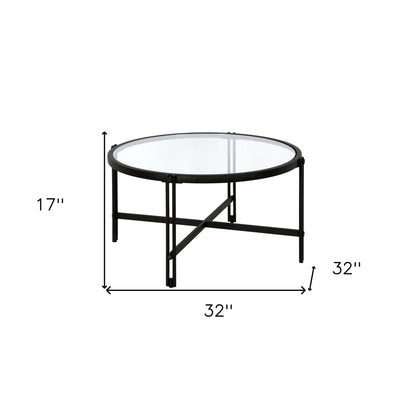 Table basse ronde en verre noir et acier de 32 po