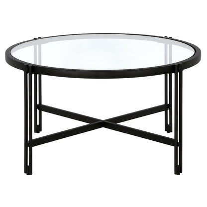 Table basse ronde en verre noir et acier de 32 po