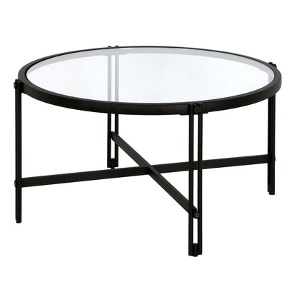 Table basse ronde en verre noir et acier de 32 po