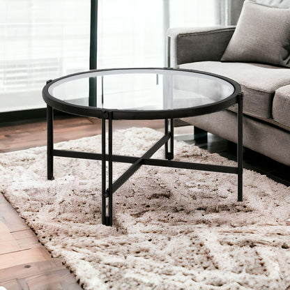 Table basse ronde en verre noir et acier de 32 po