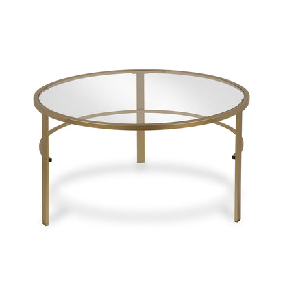 Set of Two 36" Gold Glass And Steel Round Nested Coffee Tables