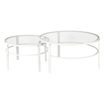 Ensemble de deux tables basses rondes gigognes en verre blanc et en acier de 36 po