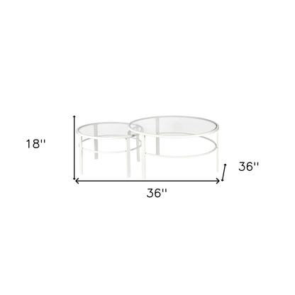 Ensemble de deux tables basses rondes gigognes en verre blanc et en acier de 36 po