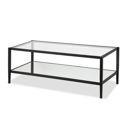 Table basse en verre noir et acier de 45 po avec étagère