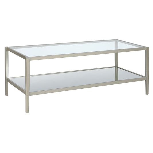 Table basse en verre argenté et acier de 45 po avec étagère