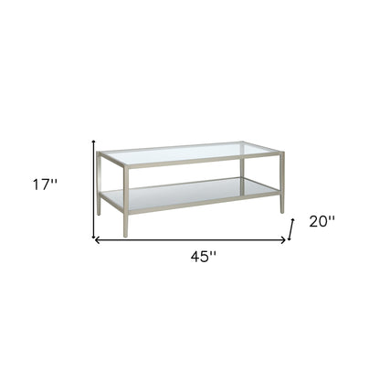 Table basse en verre argenté et acier de 45 po avec étagère