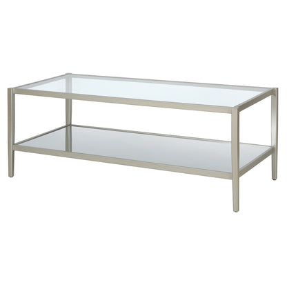 Table basse en verre argenté et acier de 45 po avec étagère