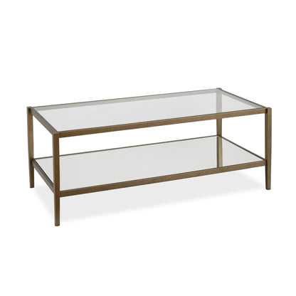 Table basse en verre doré et acier de 45 po avec étagère