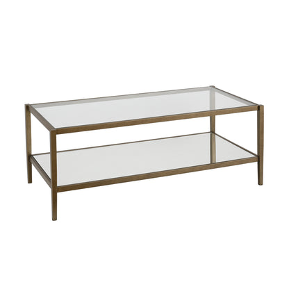 Table basse en verre doré et acier de 45 po avec étagère