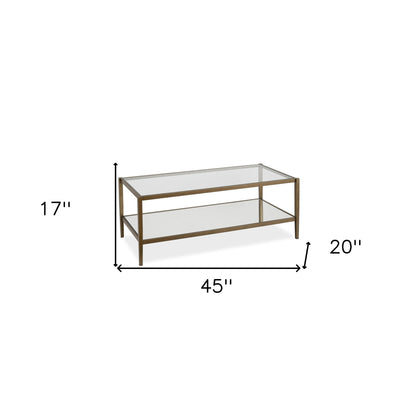 Table basse en verre doré et acier de 45 po avec étagère