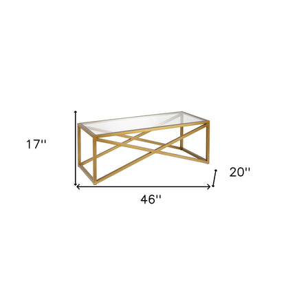 Table basse en verre doré et en acier de 46 po