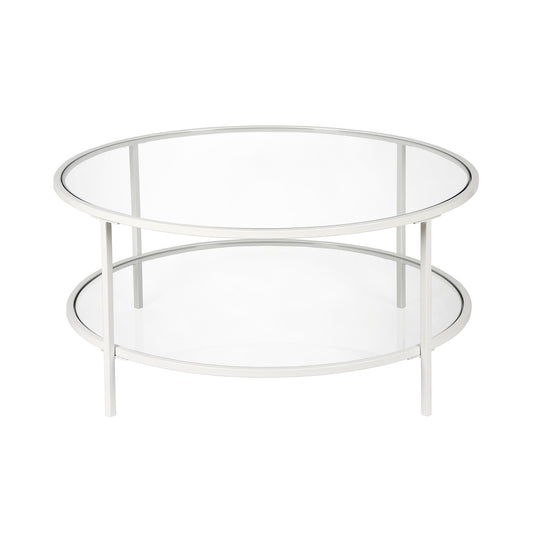 Table basse ronde en verre blanc et acier de 36 po avec étagère