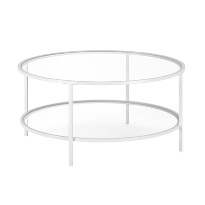 Table basse ronde en verre blanc et acier de 36 po avec étagère