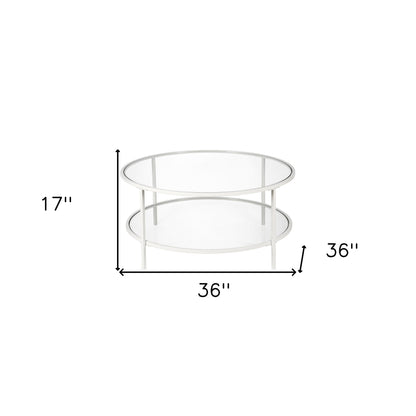 Table basse ronde en verre blanc et acier de 36 po avec étagère