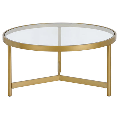 Table basse ronde en verre doré et acier de 32 po