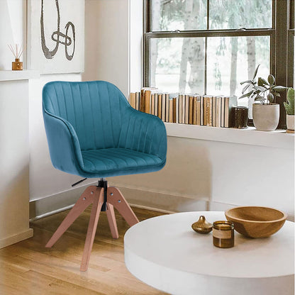 Chaise de salle à manger capitonnée en velours bleu sarcelle et naturel et en bois