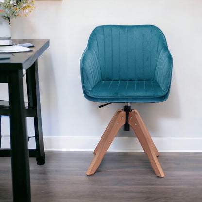 Chaise de salle à manger capitonnée en velours bleu sarcelle et naturel et en bois