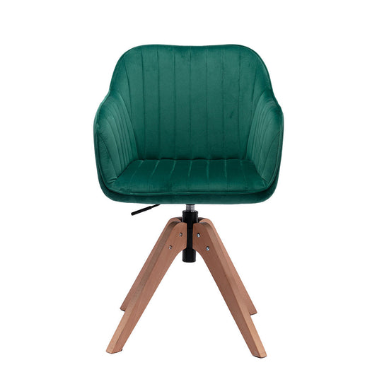 Chaise de salle à manger capitonnée en velours vert et naturel et en bois