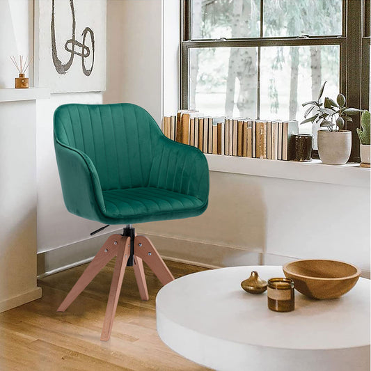 Chaise de salle à manger capitonnée en velours vert et naturel et en bois