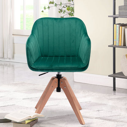 Chaise de salle à manger capitonnée en velours vert et naturel et en bois