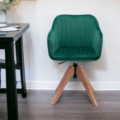 Chaise de salle à manger capitonnée en velours vert et naturel et en bois