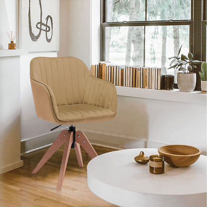 Chaise de salle à manger capitonnée en velours naturel et bois couleur champagne