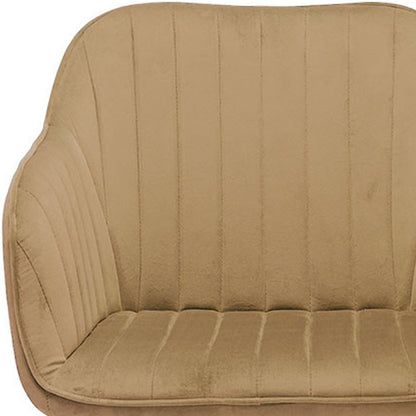 Chaise de salle à manger capitonnée en velours naturel et bois couleur champagne