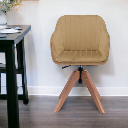 Chaise de salle à manger capitonnée en velours naturel et bois couleur champagne