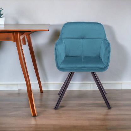 Chaise de salle à manger capitonnée en velours bleu et noir et métal