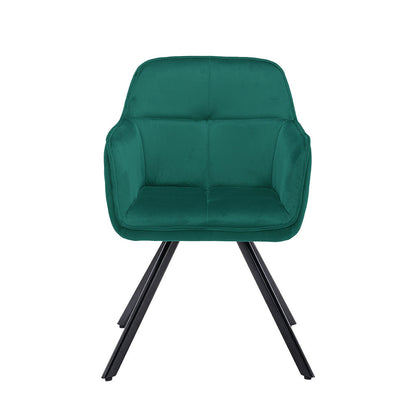 Chaise de salle à manger capitonnée en velours vert et noir et métal