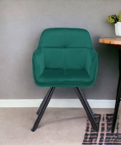 Chaise de salle à manger capitonnée en velours vert et noir et métal