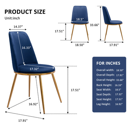 Chaise de salle à manger en velours bleu et or et métal