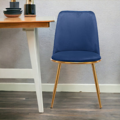 Chaise de salle à manger en velours bleu et or et métal