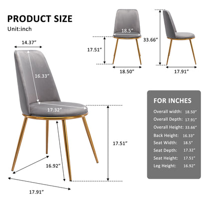 Chaise de salle à manger en velours et métal gris et doré