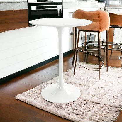 Table de bar ronde blanche en fibre de verre et métal de 32 po